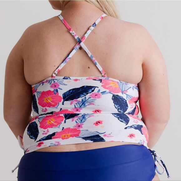 Wild Flower Tankini Midrise Bikini Swimsuit Set Pink Blue Floral - Picture 4 of 16